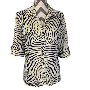 J. McLaughlin Zebra Print Button Down Shirt Catalina Cloth Navy White Size L